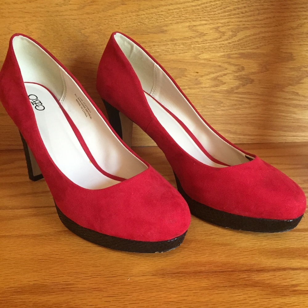 CATO Red Suede Black Platform Heels sexy! Sz 11W